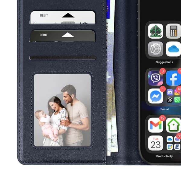 Pung Etui - AVIZAR - iPhone 17 Pro - Premium Læder - Ståfunktion - Mørkeblå Blå