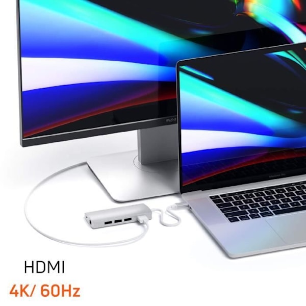 USB C-hub 4K HDMI-udgang + Ethernet + 3x USB + USB C 60W Satechi V2 Silver