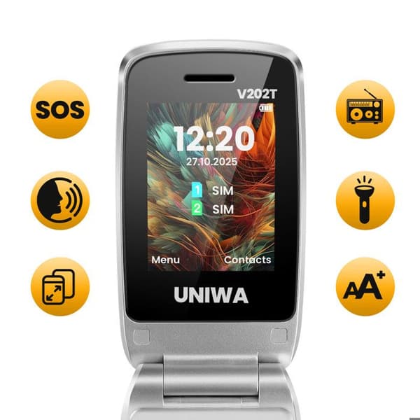 Seniortelefon med dubbla SIM-kort och dubbla skärmar 4G LTE 1450mAh Vit / Blå Vit