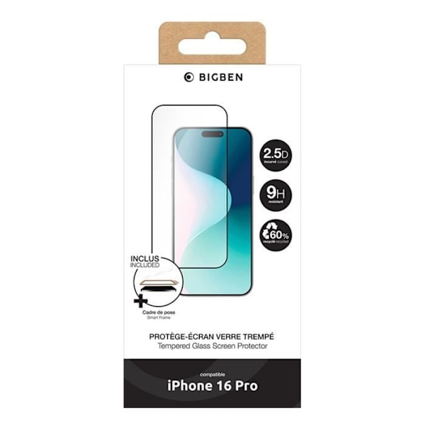 Näytönsuojus - BIGBEN - iPhone 16 Pro - Karkaistu lasi 2.5D - Naarmuuntumaton - Iskunkestävä Transparent