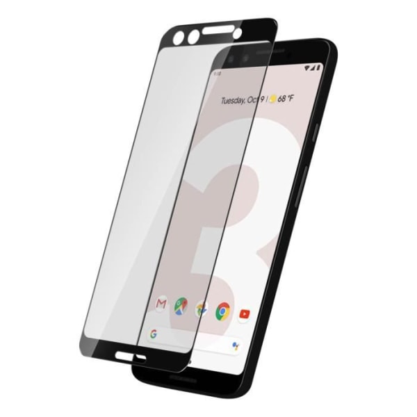 Google Pixel 3 skærmbeskytter 9H Anti-shock hærdet glasfilm - Sort Contour Sort