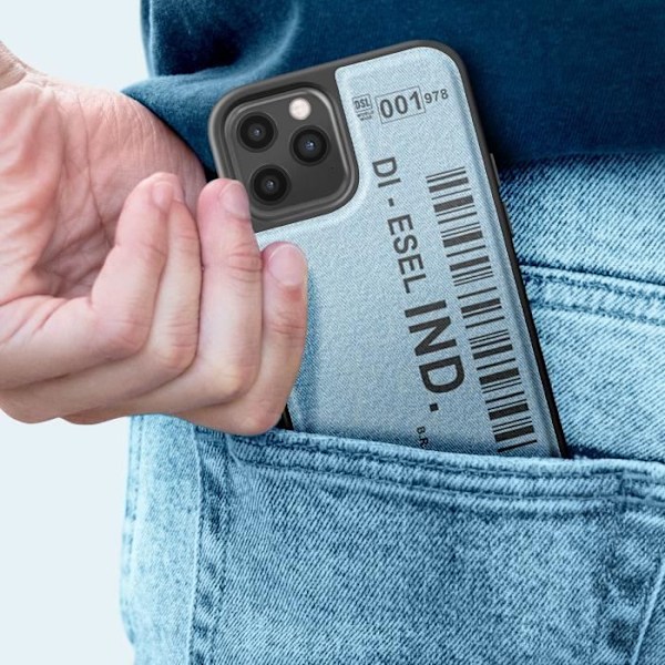 Fodral för iPhone 12 och 12 Pro Anti-fall Denim streckkodstryck Dieselblå Blå