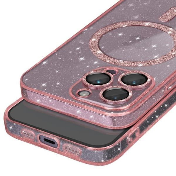 MagSafe Fodral för iPhone 14 Pro Glitter Silikon Rosa Champagne - AVIZAR - Halvstyv - Smidig - Blandad Rosa