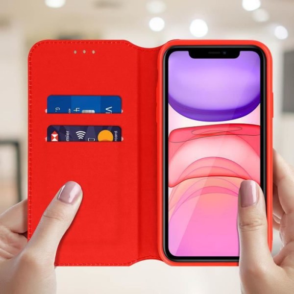 iPhone 11 Etui - AVIZAR - Folio Wallet Cover - Øko-læder Rød - Magnetisk - Supportfunktion Röd