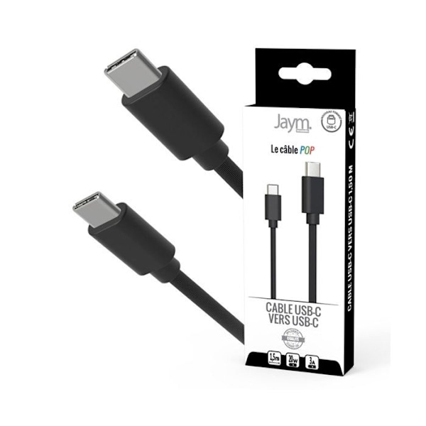 USB-C till USB-C 3A PD 20W Laddning och Synkronisering Collection POP 1,5m Jaym Svart Svart