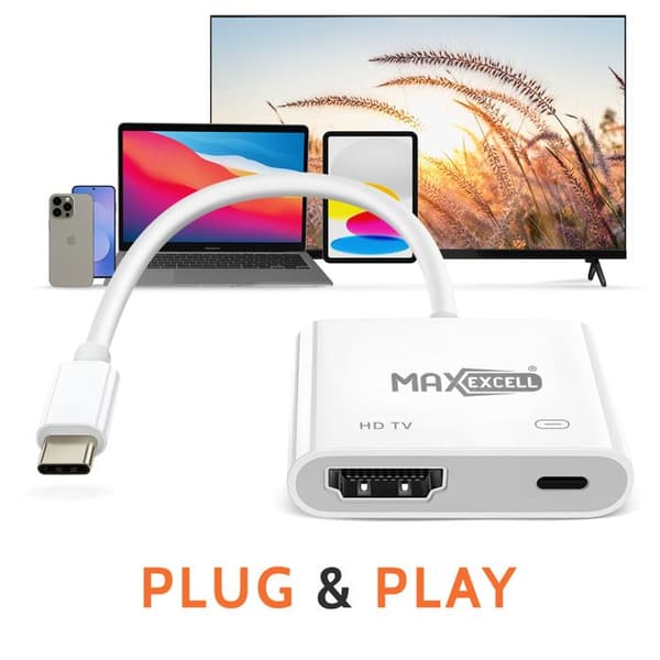 HDMI till USB-C videoadapter - MAX EXCELL - Ultra-HD 4K - Snabbladdning 100W - Vit