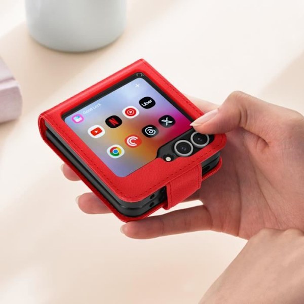 Taske til Samsung Z Flip 6 - AVIZAR - Chesterfield - Vegansk læder - Rød Röd