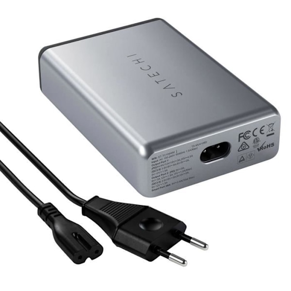 Ladeadapter - SATECHI - 108W - 2 USB-C Power Delivery - 2 USB - Kompakt Mørkegrå Grå