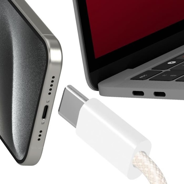 USB-C til USB-C kabel - LinQ - 60W - 2 meter - Opladning og synkronisering - Vævet nylon Vit