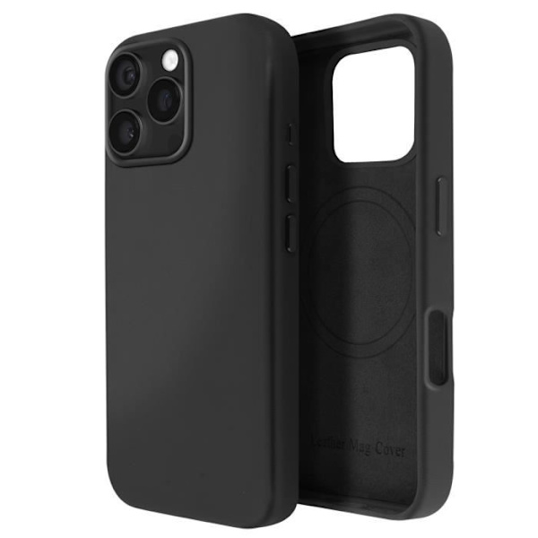 MagSafe Cover til iPhone 16 Pro i højkvalitets vegansk læder, sort - AVIZAR - Halvstiv - Blank - Blandet Svart