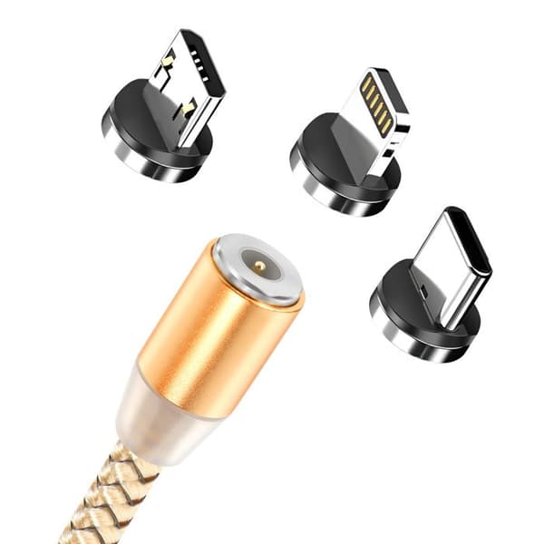 Magnetisk 3-i-1 USB-C / Lightning / Micro-USB til USB-A 1m Guld