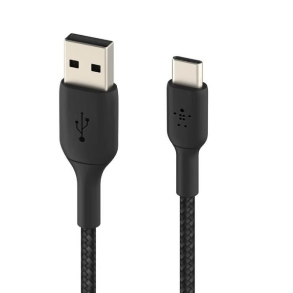 USB till USB-C-kabel 18W flätad nylon 2m Charge and Synchro Belkin svart