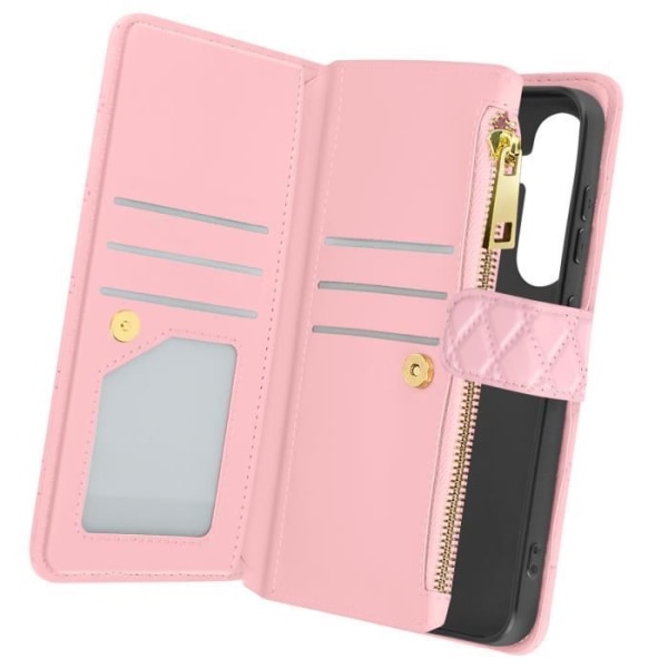 Suojakuori Samsung Galaxy S24 Wallet rannehihnalle tikattu design puuteri vaaleanpunainen Rosa