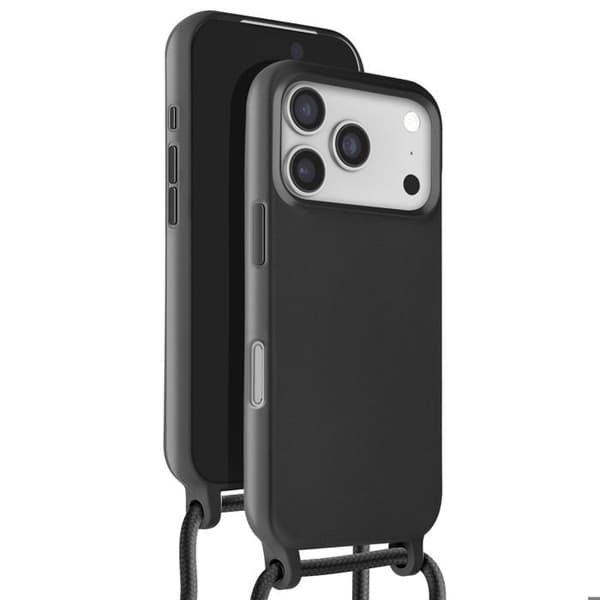 Cover - ADVARSELSE - iPhone 17 Pro - Silikone Sort - Blød Berøring - Justerbar Snor Svart