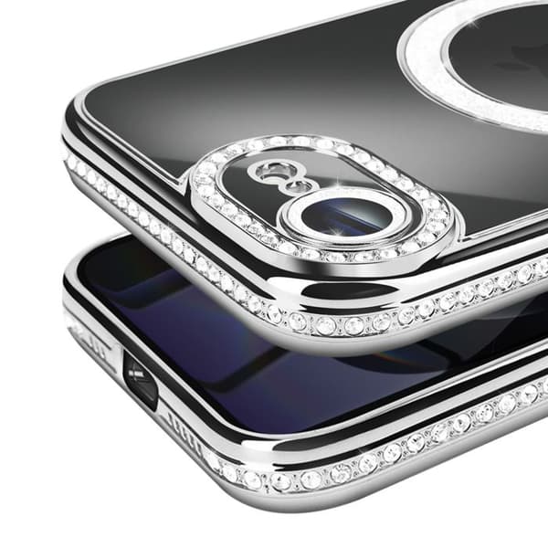 Magsafe-fodral - AVIZAR - iPhone 16e - Silver - Strass - Stötskydd Grå
