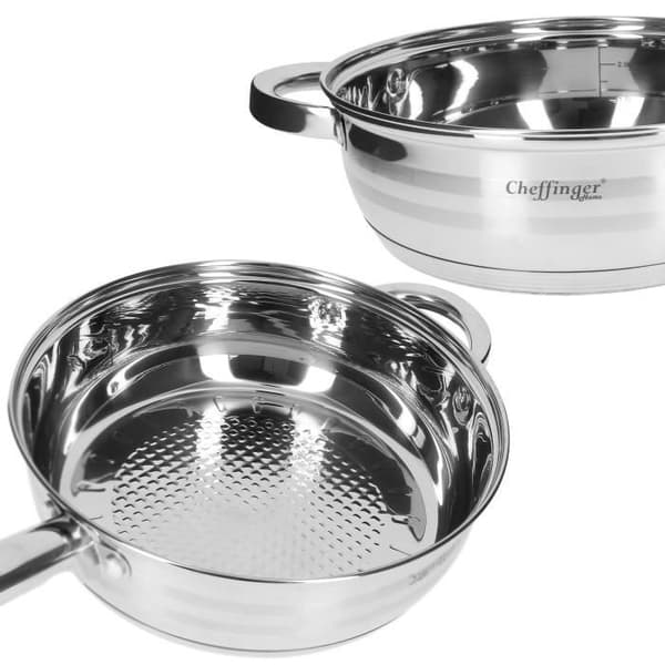 Køkken Sæt - CHEFFINGER - CF-SS1231 - 4 Gryder - 1 Stegepande - Rustfrit Stål Grå