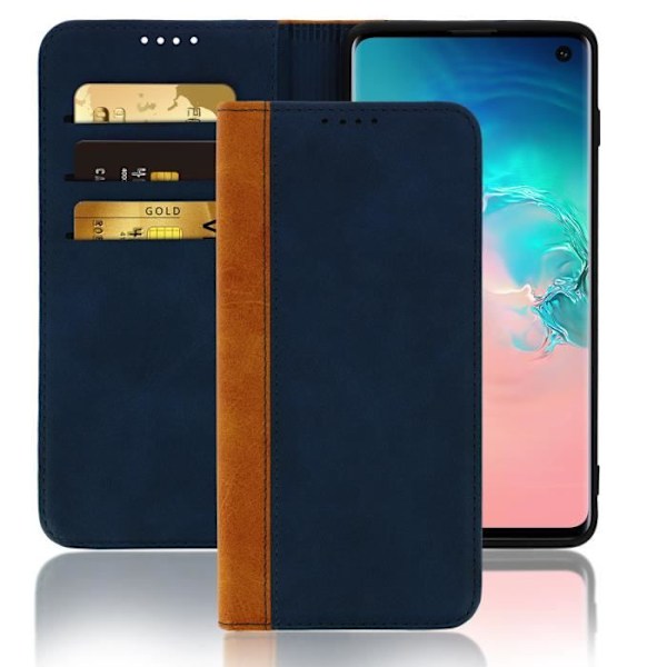 Housse Galaxy S10 - AVIZAR - Etui Folio - Øko-læder - Kortopbevaring - Støttefunktion Midnattsblå