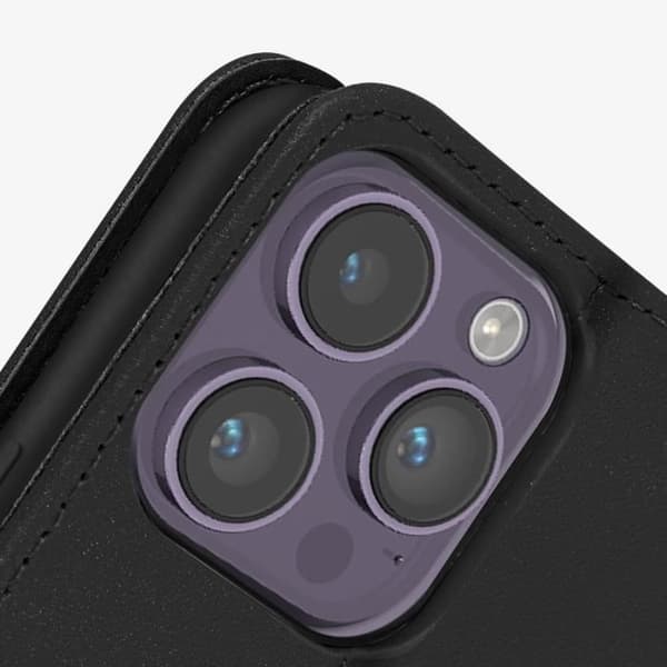 Etui til iPhone 14 Pro - AVIZAR - Premium læder - Kortholder - Video support funktion - Sort svart
