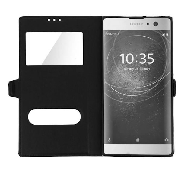 Housse Xperia XA2 - Sony - Coque Silicone Gel - Øko-læder - Dobbelt Vindue - Sort Svart