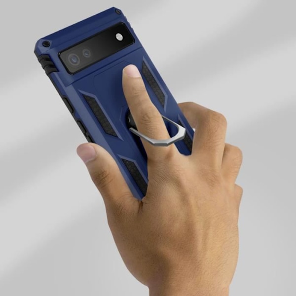 Google Pixel 6A Hybrid Shockproof Cover Support Ring Video Support blå Blå