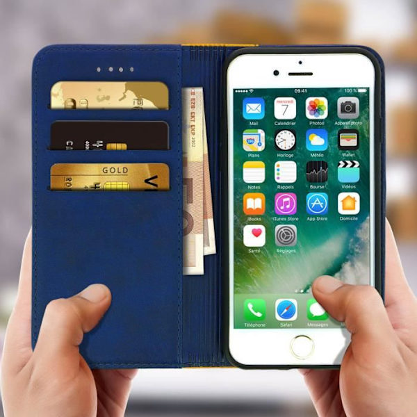 Hus til iPhone 7 og 8 - AVIZAR - Folio-etui - Øko-læder - Kortopbevaring - Støttfunktion Midnattsblå
