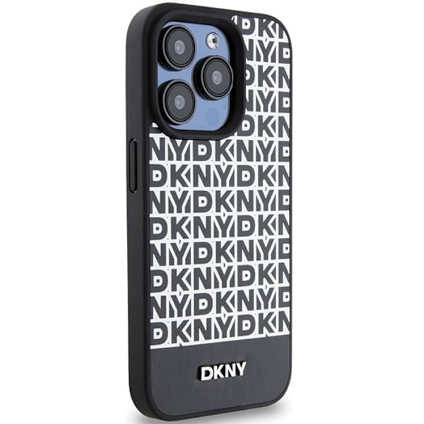 Fodral iPhone 15 Pro Max - DKNY Lädertryckt Mönster Metall-logotyp MagSafe (DKHMP15XPSOSPK) - Noir
