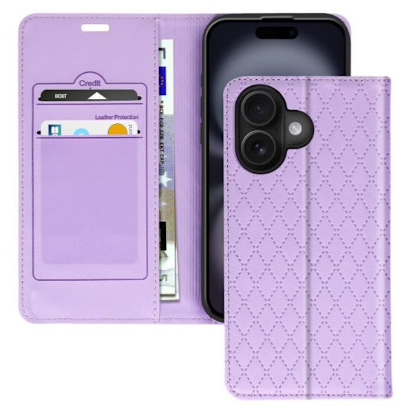 Folio-kotelo iPhone 16 Plus Diamond Card -kotelolle, videotuki Violetti Lila