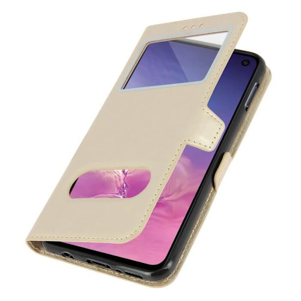 Etui Folio - AVIZAR - Samsung Galaxy S10e - Dubbel Fönster - Stöd Funktion - Guld gyllene
