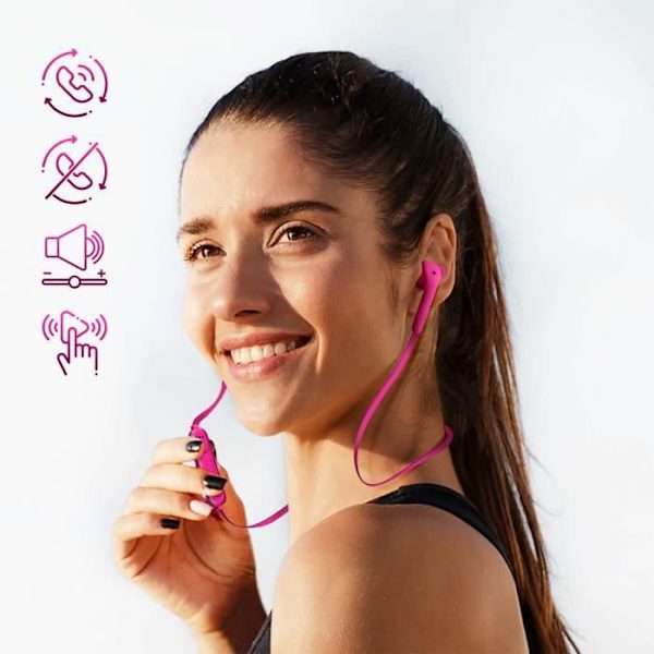 Trådbundna hörlurar - DEFUNC - Rosa modell - 5 timmars batteritid - Integrerad mikrofon - Anti-tangle Design Rosa