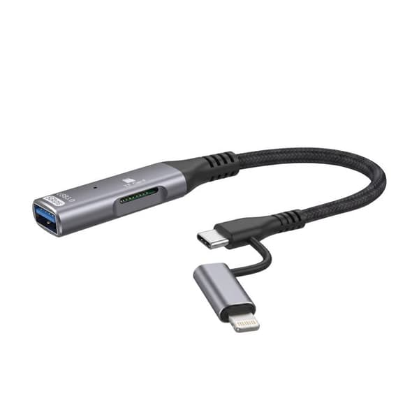 USB-C ja Lightning -adapteri USB 3.0 5Gbps ja Micro SD -lukija LinQ Harmaa