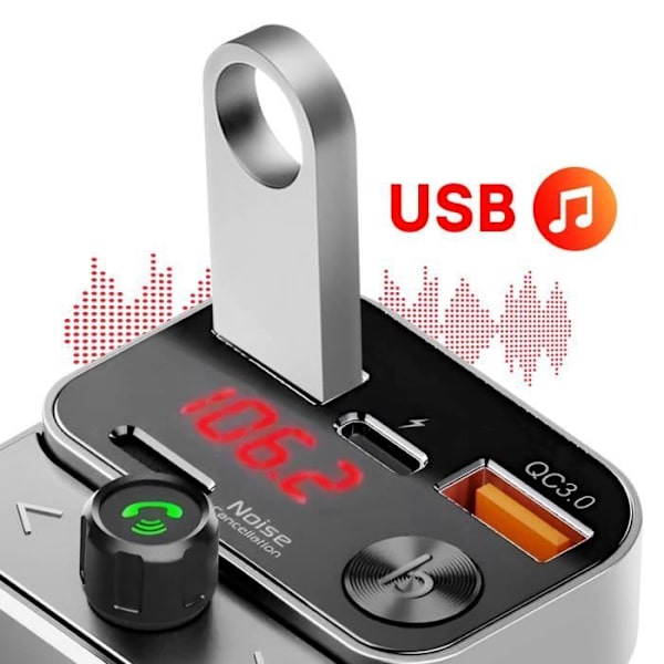 FM-transmitter - SWISSTEN - Bluetooth - USB-C oplader 12W - Håndfri - Sort Svart