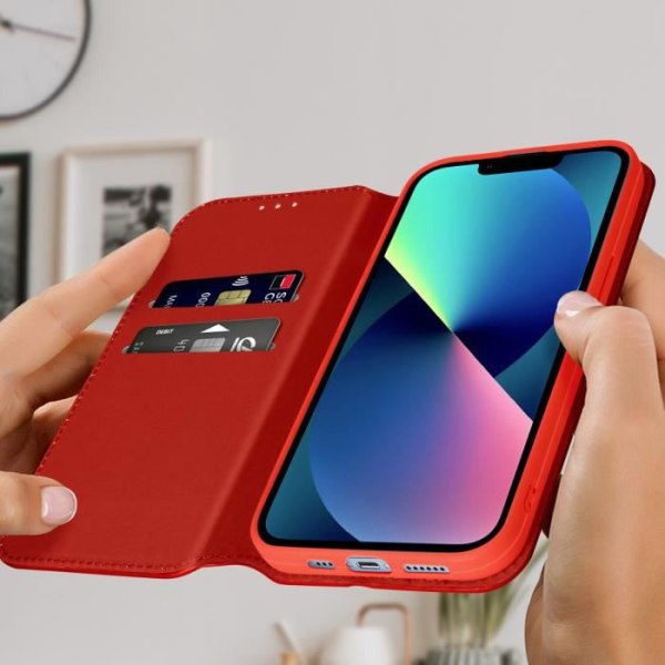 iPhone 13 Flip Wallet Fodral Video Support Funktion Röd - AVIZAR - iPhone 13 - Stel - Matt - Blandad Röd