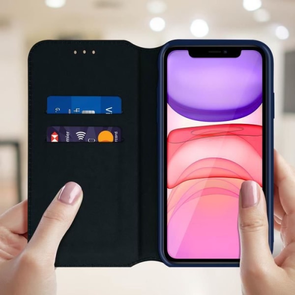 iPhone 11 Fodral - AVIZAR - Folio Wallet Fodral - Ekologiskt läder - Stativfunktion - Midnattsblå Blå