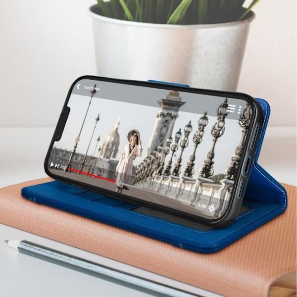 iPhone 13 Pro Max Cover Multi-compartment Wallet Video Support Blå Blå