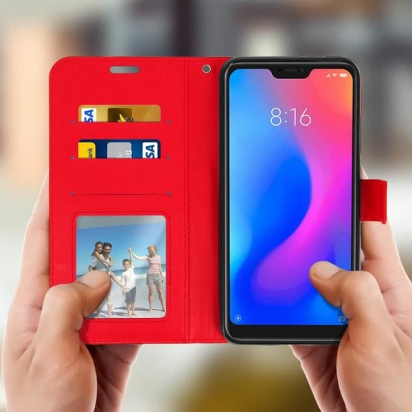 Xiaomi Mi A2 Cover Plånbok Folio Fodral Stativ Funktion - Röd