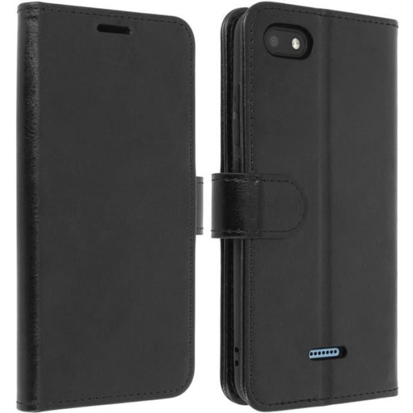 Plånboksfodral - AVIZAR - Xiaomi Redmi 6 / 6A - Ekologiskt läder - Svart - Videostöd svart