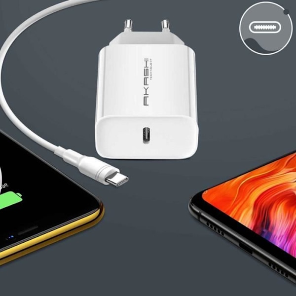 USB Type C vægoplader Power Delivery 18W Hurtigopladning Akashi Hvid
