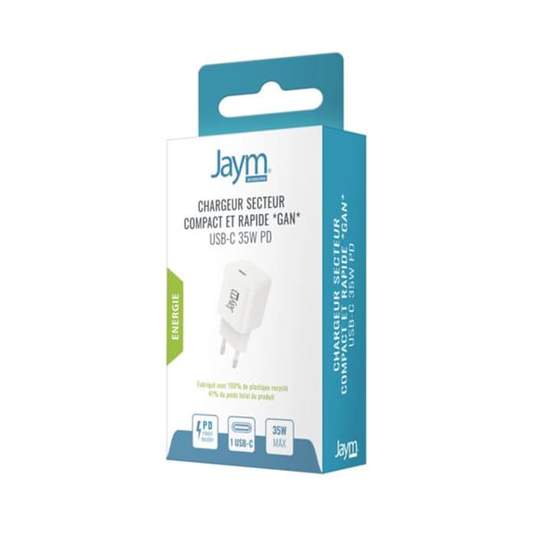 USB-C 35W PD / PPS Kompakt GaN Hurtig Oplader Jaym Hvid Vit