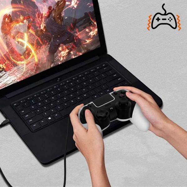 Gamepad - LinQ - PS4/PC - Kabelansluten - Vibration - Sixaxis - Svart Vit Svart vit