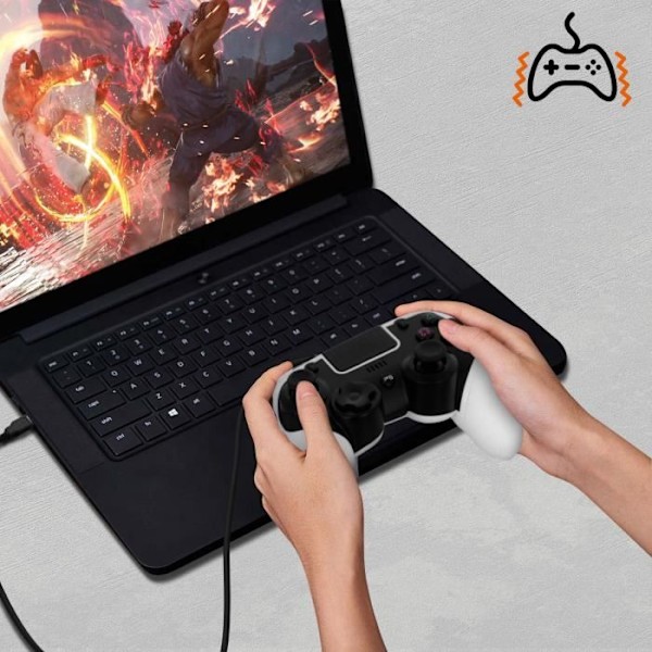 Gamepad - LinQ - PS4/PC - Kablet - Vibration - Sixaxis - Sort Hvid Svart vit
