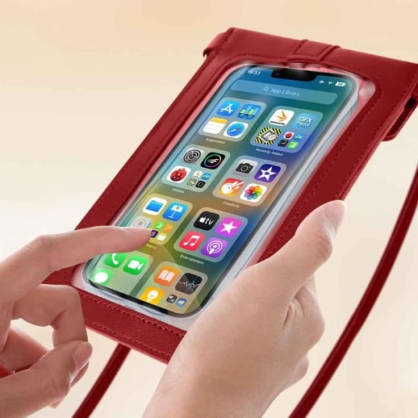 Smartphone-fickor - Universell - Röd - Syntetiskt läder - Taktile fönster - Justerbar rem Röd