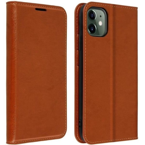 Étui Folio - AVIZAR - iPhone 11 - Ægte Læder - Kortholder - Video Stå - Brun Kamel