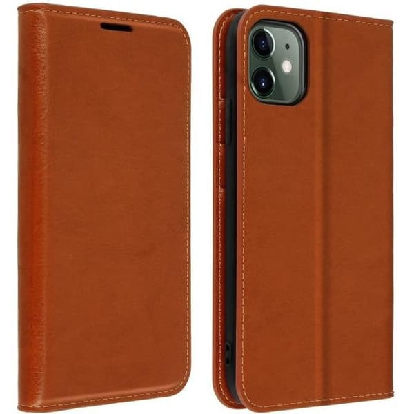 Folioetui - AVIZAR - iPhone 11 - Ægte Læder - Video Støtte - Kort Afsnit - Brun Kamel