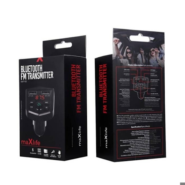 Bluetooth biloplader med FM radio / USB og handsfree kit Maxlife sort Svart