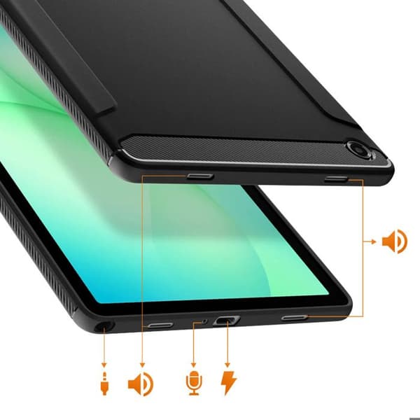 Cover til Galaxy Tab A11 Plus Carbon Effekt Rugged Armor Model Spigen SGP Sort Svart