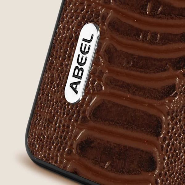 Fodral - ABEEL - Samsung Galaxy Z Fold 5 - Hybrid äkta läder - Brunt ormmönster kastanj