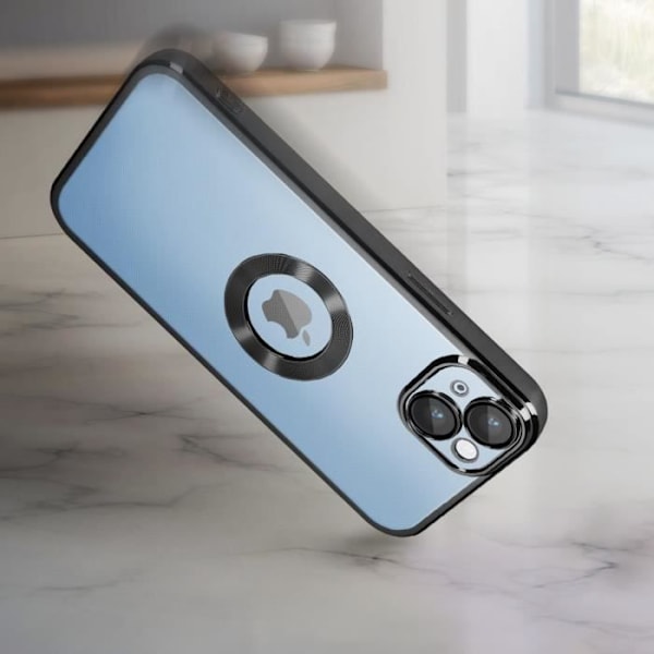 iPhone 14 Plus -kotelo Pehmeä kameralohko Suojattu läpinäkyvä musta Chrome Contour Transparent med svart kromram