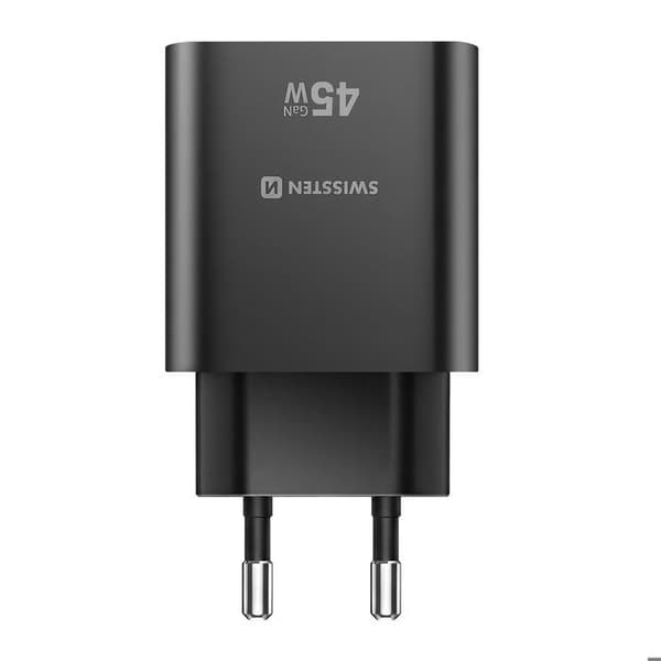 USB-C oplader 45W Power Delivery og USB-A Quick Charge 3.0 18W Swissten Sort Svart