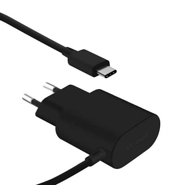 Nätadapter - Microsoft - 15W - Inbyggd USB-C-kabel 1m - Snabbladdning - Svart Svart