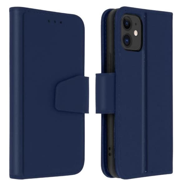Fodral - AVIZAR - Apple iPhone 11 - Premium kohudar - Mörkblå - Videoställning Midnattsblå